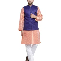 NEUDIS Blue Mandarin Collar Nehru Jacket-25