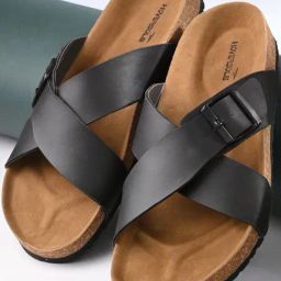 Hoversole Men's Black Cork Cross Strap Sandals-image-66