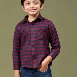 Tales & Stories Kids Maroon & Navy Chequered Full Sleeves Shirt-picture-8