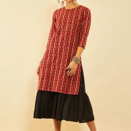 Soch Womens Rust Cotton Ethnic Motif Printed Layered Ethnic Dress With Gotta Patti-image-69