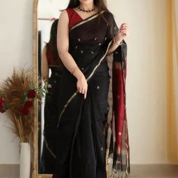 Anjaneya Sarees Black Woven Saree With Unstitched Blouse-image-98