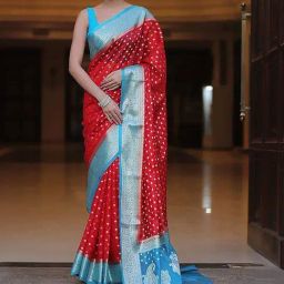 Anjaneya Sarees Red Silk Woven Saree With Unstitched Blouse-image-25