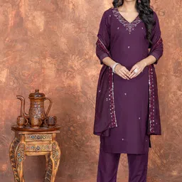 Happy Design Women Woven Design Embroidered Kurta with Pyjama & Dupatta-image-78