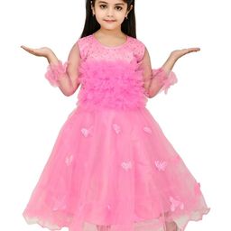 Zenat Girls Self Design Ruffled Fit & Flare Maxi Dress-image-28