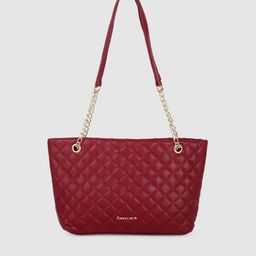 Fastrack Maroon PU Structured Tote Bag with Quilted-52