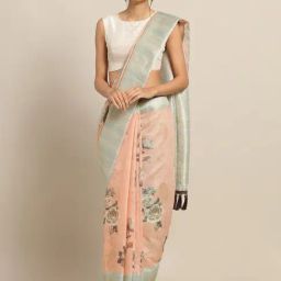 Vastranand Blush Pink Floral Print Saree With Unstitched Blouse-picture-18