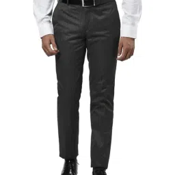 Raymond Dark Grey Slim Fit Striped Flat Front Trousers-image-99