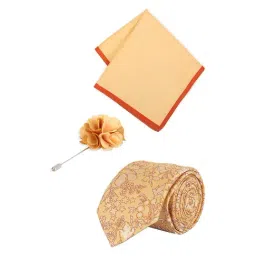 Louis Philippe Orange Printed Tie With Pocket Square and Lapel Pin-9