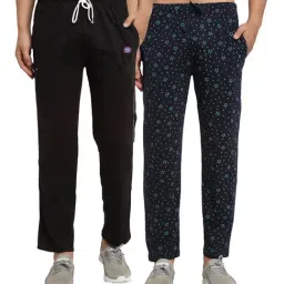 Vimal Jonney Blue & Black Regular Fit Printed Trackpants - Pack of 2-image-69