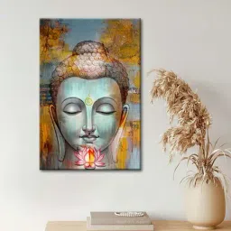 999Store Lord Gautam Buddha Face Blue & Mustard Canvas Framed-Painted Wall Art - Set of 1-36