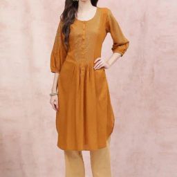 Rangriti Mustard Embellished Straight Kurta-image-87