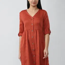 Van Heusen Red Self Design A Line Dress-image-62