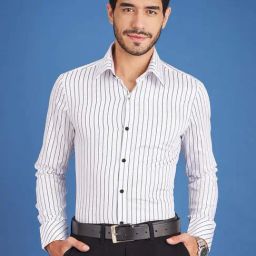 Louis Stitch White Cotton Regular Fit Striped Shirt-image-54