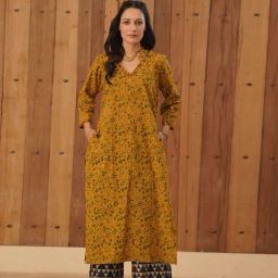 Love Chic Ajrakh Cotton Flare Kurta with side slits and 3/4th sleeves-46