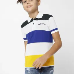 Gas Kids Blue & White Cotton Color Block Polo T-Shirt-image-22