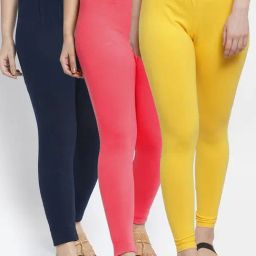 Gracit Yellow & Navy Mid Rise Leggings - Pack Of 3-picture-16