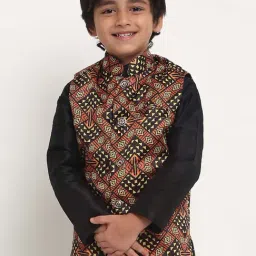 Benstoke Kids Black & Brown Printed Nehru Jacket-image-1
