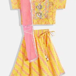 READIPRINT FASHIONS Kids Yellow & Pink Printed Lehenga, Choli with Dupatta-image-9