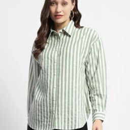MADAME Sage Green & White Striped Shirt-picture-6