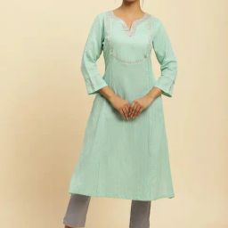 W Sea Green Cotton Embroidered A Line Kurta-picture-11