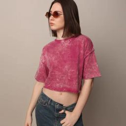 Only Pink Cotton Textured Crop T-Shirt-image-45