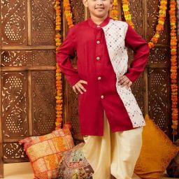 StyloBug Boys Maroon Printed Kurta Set-image-86