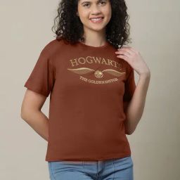 Kidsville Harry Potter Brown Printed Relaxed Fit T-Shirt For Girls-picture-18