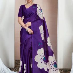Satrani Purple Silk Blend Floral Saree With Unstitched Blouse-picture-37