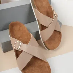 Mozafia Women's Beige Cross Strap Sandals-image-51