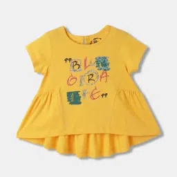 Blue Giraffe Girls Yellow Cotton Printed 1 Dress-image-96