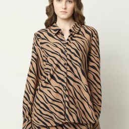 Vero Moda Brown & Black Cotton Animal Print Shirt-image-86