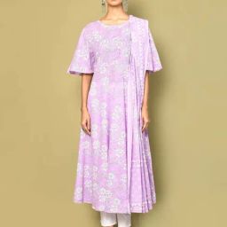 Miravan Purple Cotton Printed Anarkali Kurta With Dupatta-image-14