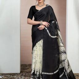 Satrani Black Silk Blend Floral Saree With Unstitched Blouse-picture-39
