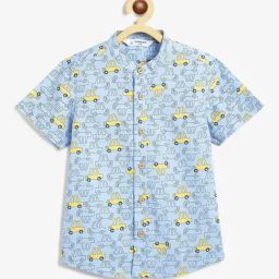Campana Boys Blue Cotton Graphic Shirt-image-85