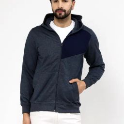 Kalt Navy Regular Fit Solid Hooded Sweatshirt-image-25