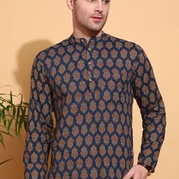 FUBAR Men Geometric Printed Thread Work Kurta-22