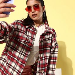 The Roadster Life Co. Blood Red Checked Super Shackets Longline Tailored Jacket-picture-6