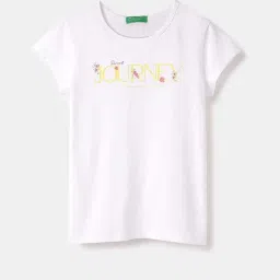 United Colors of Benetton Girls White Cotton Printed Tshirt-image-96