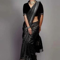 SHUBHKALA Black Silk Woven Saree With Unstitched Blouse-image-71