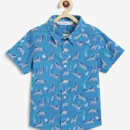 Campana Boys Blue Cotton Graphic Shirt-image-101