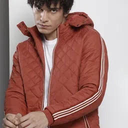 The Indian Garage Co Men Rust Orange Quilted Jacket-image-91