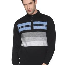 SHOWOFF Black Cotton Slim Fit Stripes Sweatshirt-image-69