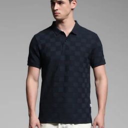 Jack & Jones Navy Cotton Regular Fit Checks Polo T-Shirt-image-16