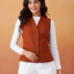 Fabindia Orange Plain Jacket-image-58