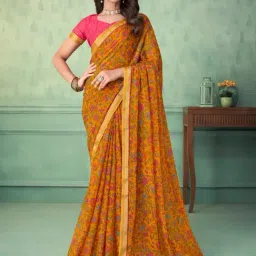 Saree Mall Mustard Printed Saree With Unstitched Blouse-image-121