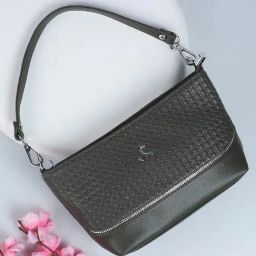 Mochi Green Textured Medium Shoulder Handbag-image-49