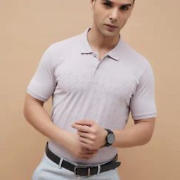 Code By Lifestyle Purple Regular Fit Printed Polo T-Shirt-image-84
