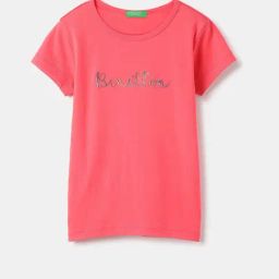 United Colors of Benetton Girls Pink Cotton Printed Tshirt-image-70