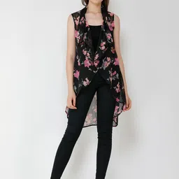 Moda Rapido Printed Mandarin Collar Open Front Shrug-12