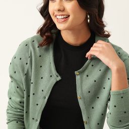 DressBerry Women Green & Black Printed Front-Open Sweater-image-71